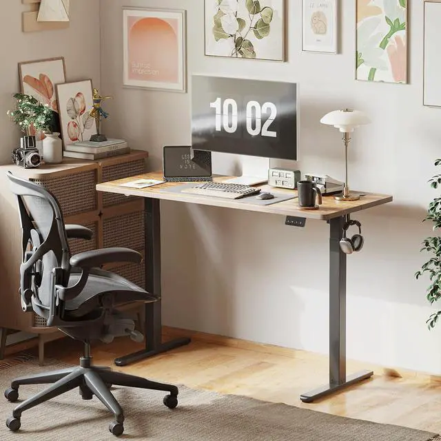 Alt view image 2 of 6 - CUIBIKER 55'' Standing Desk, Electric Stand up Height Adjustable Home Office Table, Sit Stand Desk with Splice Board, Rustic Brown
