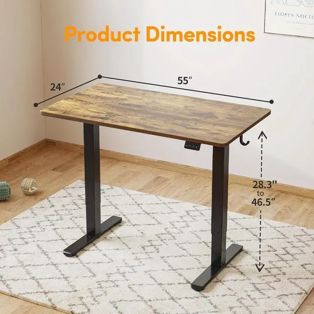 Alt view image 3 of 6 - CUIBIKER 55'' Standing Desk, Electric Stand up Height Adjustable Home Office Table, Sit Stand Desk with Splice Board, Rustic Brown