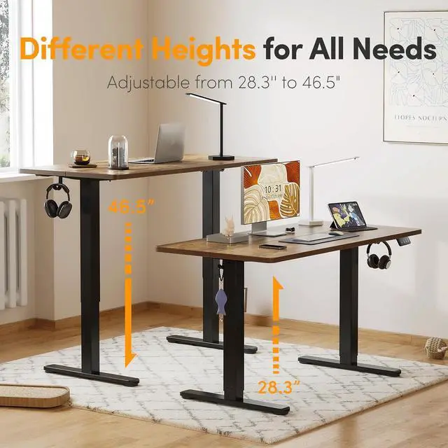 Alt view image 4 of 6 - CUIBIKER 55'' Standing Desk, Electric Stand up Height Adjustable Home Office Table, Sit Stand Desk with Splice Board, Rustic Brown