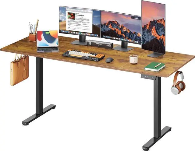 Main image of Electric Standing Desk, 71 X 28 Inches Adjustable Height Stand up Desk for Home Office, Large Ergonomic Sit to Stand Desk with Headphone Hook, 3 Memory Preset Computer Desk, Rustic Brown