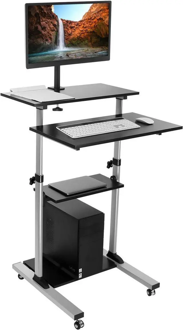 Main image of Mobile Computer Cart with Monitor Mount for Screen up to 32", Portable Desk on Wheels, Rolling Laptop Stand Teachers, Office, Classroom, Rise 53", Projector, Podium, Keyboard Tray by DT