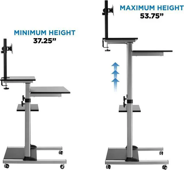 Alt view image 7 of 7 - Mobile Computer Cart with Monitor Mount for Screen up to 32", Portable Desk on Wheels, Rolling Laptop Stand Teachers, Office, Classroom, Rise 53", Projector, Podium, Keyboard Tray by DT