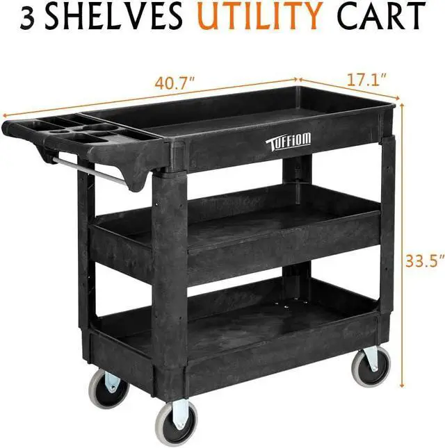 Alt view image 5 of 7 - Plastic Service Utility C, Support 550lbs Caity Ergonomic Handle, Heavy Duty Tub Storage C W/Deep Shelves, Multipurpose Rolling 2-Tier Mobile Storage Organizer, for Warehouse Garage
