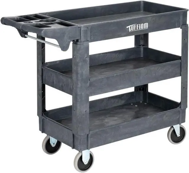 Main image of Plastic Service Utility Cart with Wheels, 550lbs Capacity, Heavy Duty Tub W/Deep Shelves, Multipurpose Rolling 3-Tier Mobile Storage Organizer, for Warehouse Garage Industrial Cart
