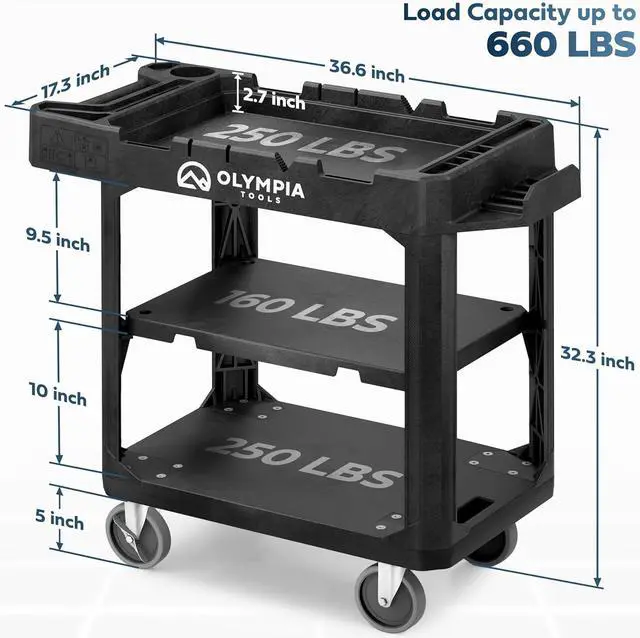 Alt view image 3 of 7 - Convertible Utility C - 660 lbs Heavy Duty Plastic HDPE, 10 Tool Slots, 5'' Locking Swivel Wheels | 3 Shelf to Flat Top Workstation | Professional Work C for Service & Maintenance
