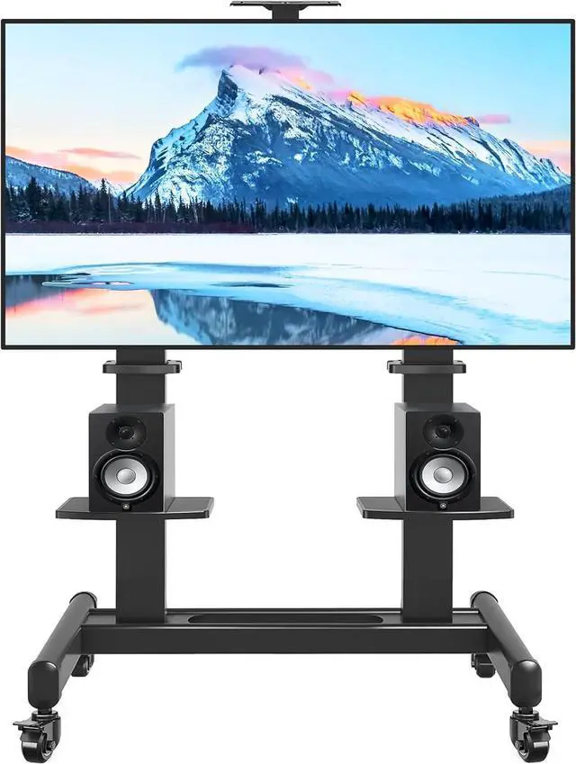Main image of Mobile TV C with Wheels for 65-120 Inch TVs up to 310 lbs, LCD LED OLED Plasma Flat Curved Panels, Heavy Duty Rolling TV Stand, Extra Large Shelf, 3 Height Levels, Max VESA 1000x600, Black