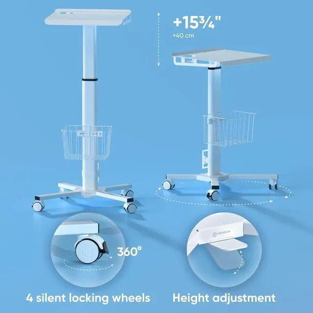 Alt view image 5 of 7 - Mobile Laptop C on Wheels with Load up to 17.6 lbs, Height Adjustable Side Table with Wheels & Storage, Portable Workstation for Laptop/Small Rolling Desk for Couch White