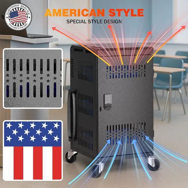 Alt view image 2 of 7 - Fully Assembled 30 Bay Mobile Charging and Storage C for iPad,Chromebook and Laptop Computer with Keypad Lock,Up to 14-inch Screen Size,Surge Protection,Front & Back Access Locking Cabinet