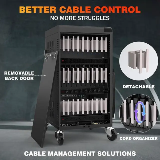 Alt view image 4 of 7 - Fully Assembled 30 Bay Mobile Charging and Storage C for iPad,Chromebook and Laptop Computer with Keypad Lock,Up to 14-inch Screen Size,Surge Protection,Front & Back Access Locking Cabinet
