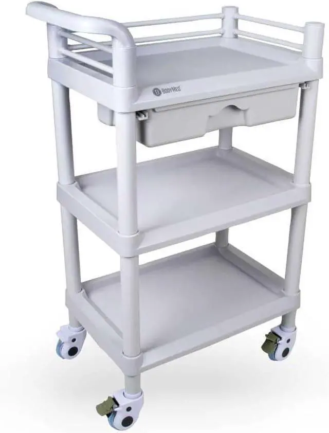 Main image of 3-Tier Medical Utility C with Drawer and Shelves  360 Degree Multi-Functional Mobile Storage Organizer for Clinic, Hospital, Lab, Office