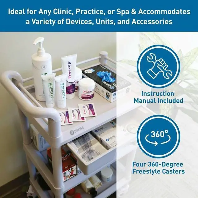 Alt view image 3 of 6 - 3-Tier Medical Utility C with Drawer and Shelves  360 Degree Multi-Functional Mobile Storage Organizer for Clinic, Hospital, Lab, Office