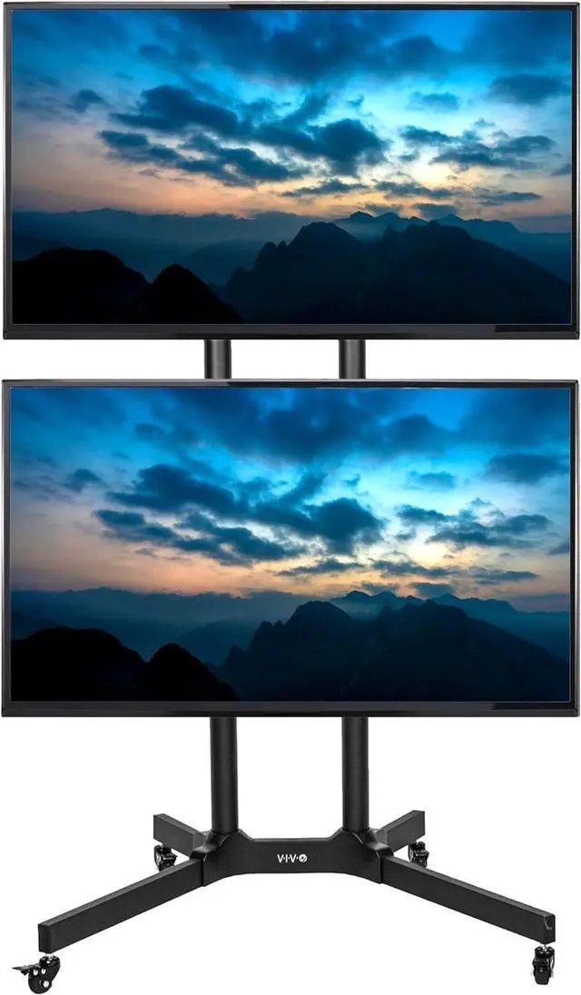 Main image of Mobile TV C for 32 to 65 inch Dual Screens up to 70 lbs Each, LCD LED OLED 4K Sm Flat and Curved Panels, Rolling Stand for 2 TVs, Locking Wheels, Max VESA 600x400, Black, STAND-TV03E2