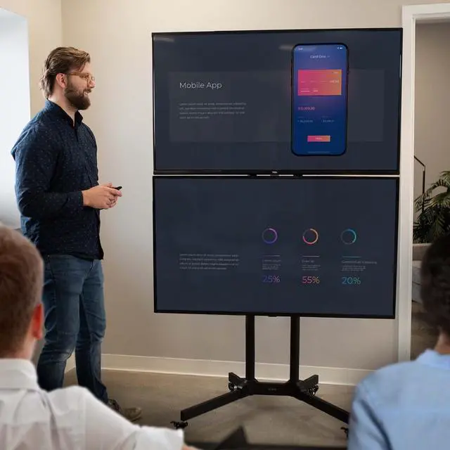 Alt view image 2 of 7 - Mobile TV C for 32 to 65 inch Dual Screens up to 70 lbs Each, LCD LED OLED 4K Sm Flat and Curved Panels, Rolling Stand for 2 TVs, Locking Wheels, Max VESA 600x400, Black, STAND-TV03E2