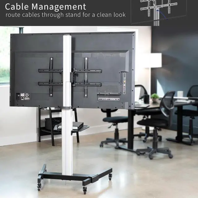 Alt view image 6 of 7 - Aluminum Mobile TV C for 32 to 83 inch Screens up to 110 lbs, LCD LED OLED 4K Sm Flat, Curved Panels, Heavy Duty Stand with DVD Shelf, Locking Wheels, Max VESA 600x400, Silver, STAND-TV09