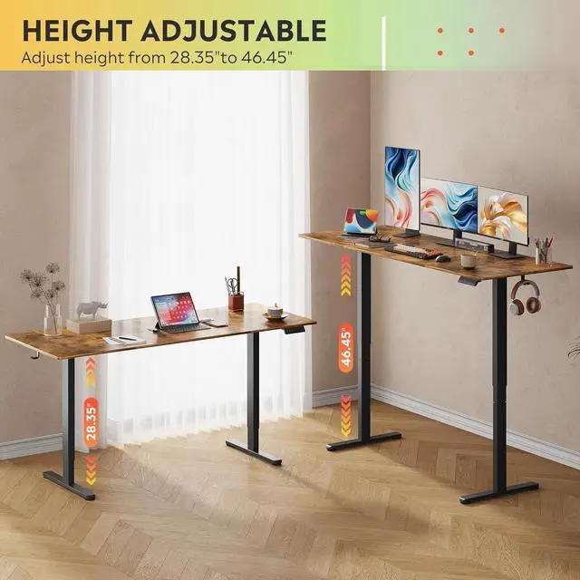 Alt view image 4 of 7 - Electric Standing Desk, 71 X 28 Inches Adjustable Height Stand up Desk for Home Office, Large Ergonomic Sit to Stand Desk with Headphone Hook, 3 Memory Preset Computer Desk, Rustic Brown