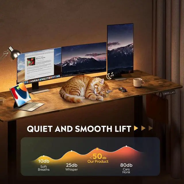 Alt view image 5 of 7 - Electric Standing Desk, 71 X 28 Inches Adjustable Height Stand up Desk for Home Office, Large Ergonomic Sit to Stand Desk with Headphone Hook, 3 Memory Preset Computer Desk, Rustic Brown