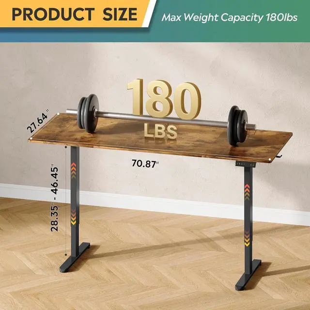 Alt view image 3 of 7 - Electric Standing Desk, 71 X 28 Inches Adjustable Height Stand up Desk for Home Office, Large Ergonomic Sit to Stand Desk with Headphone Hook, 3 Memory Preset Computer Desk, Rustic Brown