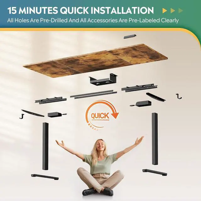 Alt view image 7 of 7 - Electric Standing Desk, 71 X 28 Inches Adjustable Height Stand up Desk for Home Office, Large Ergonomic Sit to Stand Desk with Headphone Hook, 3 Memory Preset Computer Desk, Rustic Brown