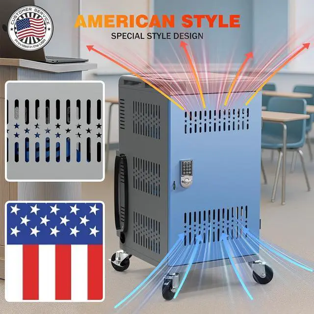 Alt view image 2 of 7 - Laptop C on Wheels, Fully Assembled 30-Bay Mobile Charging C with Lockable Door, Fits Devices for Laptops, iPads, Chromebooks Up to 14-inch, Ideal for School, Office & Educational Use
