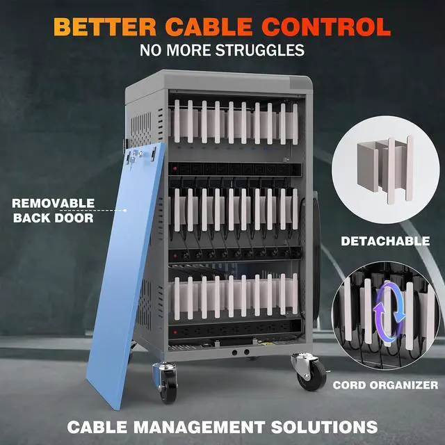 Alt view image 4 of 7 - Laptop C on Wheels, Fully Assembled 30-Bay Mobile Charging C with Lockable Door, Fits Devices for Laptops, iPads, Chromebooks Up to 14-inch, Ideal for School, Office & Educational Use