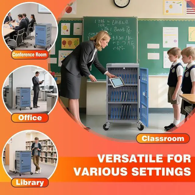 Alt view image 3 of 7 - Laptop C on Wheels, Fully Assembled 30-Bay Mobile Charging C with Lockable Door, Fits Devices for Laptops, iPads, Chromebooks Up to 14-inch, Ideal for School, Office & Educational Use