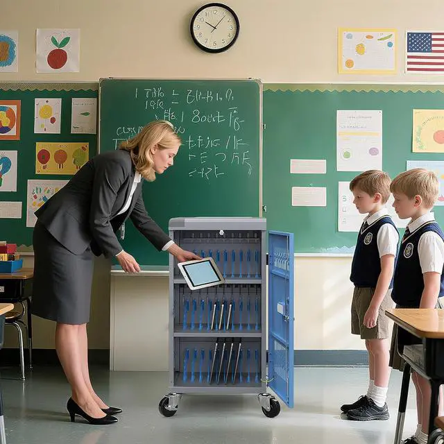 Alt view image 7 of 7 - Laptop C on Wheels, Fully Assembled 30-Bay Mobile Charging C with Lockable Door, Fits Devices for Laptops, iPads, Chromebooks Up to 14-inch, Ideal for School, Office & Educational Use