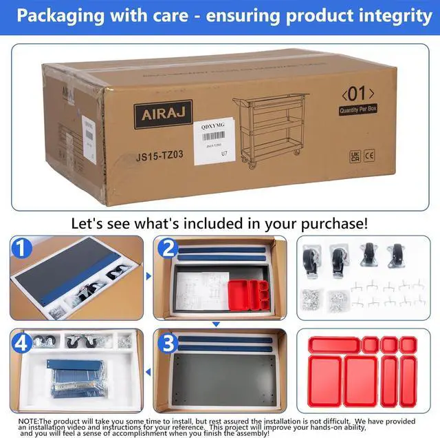 Alt view image 6 of 6 - 3 Tier Rolling Tool C,Mechanic Tool C on Wheels,Industrial Utility C with Drawers and Pegboard,440 LBS Caity Tool Storage C for Garage,Warehouse,Blue