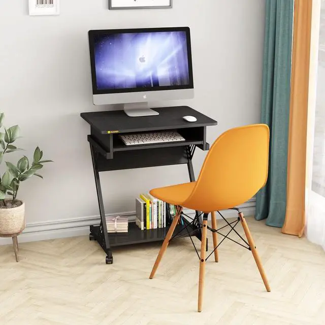 Alt view image 4 of 4 - Rolling Computer Desk with Keyboard Tray Comt Computer C with Storage Mobile Computer Desk for Small Se,Black