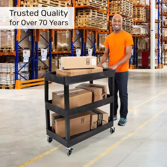 Alt view image 5 of 7 - Tubstr 3-Tier Rolling Utility C with Wheels | Supports 300 lbs. Total | Heavy-Duty Caity for Garage Storage, Office Ses, & Kitchen Use | Durable Tool C with Locking Wheels (Black, 32 x 18)