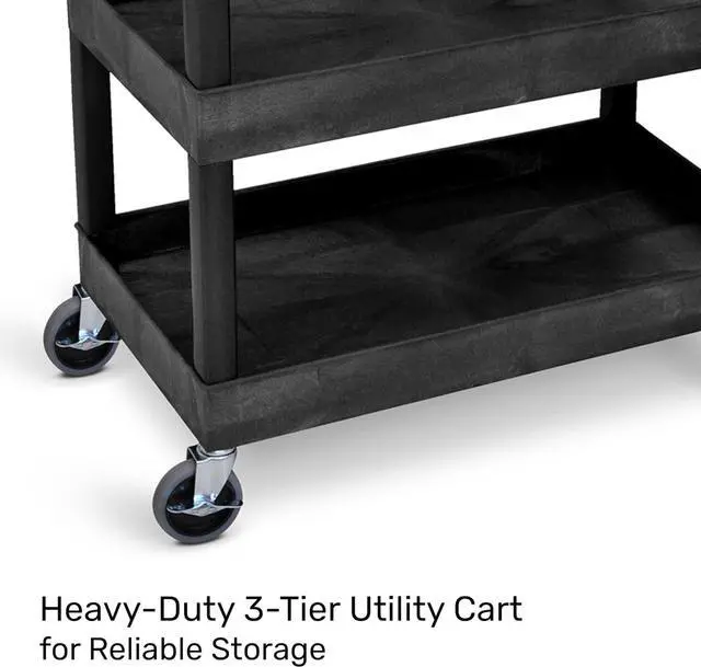Alt view image 2 of 7 - Tubstr 3-Tier Rolling Utility C with Wheels | Supports 300 lbs. Total | Heavy-Duty Caity for Garage Storage, Office Ses, & Kitchen Use | Durable Tool C with Locking Wheels (Black, 32 x 18)