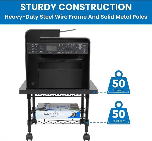 Alt view image 7 of 7 - Under Desk Printer Stand with Wheels | Mobile Printer and Fax C with Storage Shelf for Office and Home Use, 2 Tiers (Black)