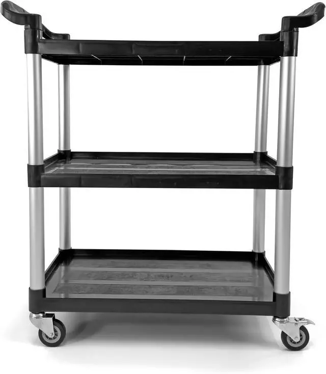 Alt view image 3 of 6 - Commercial 3-Shelf Rolling Service Utility C | Caity 390 lbs. | 37" x 34" x 16" | Black