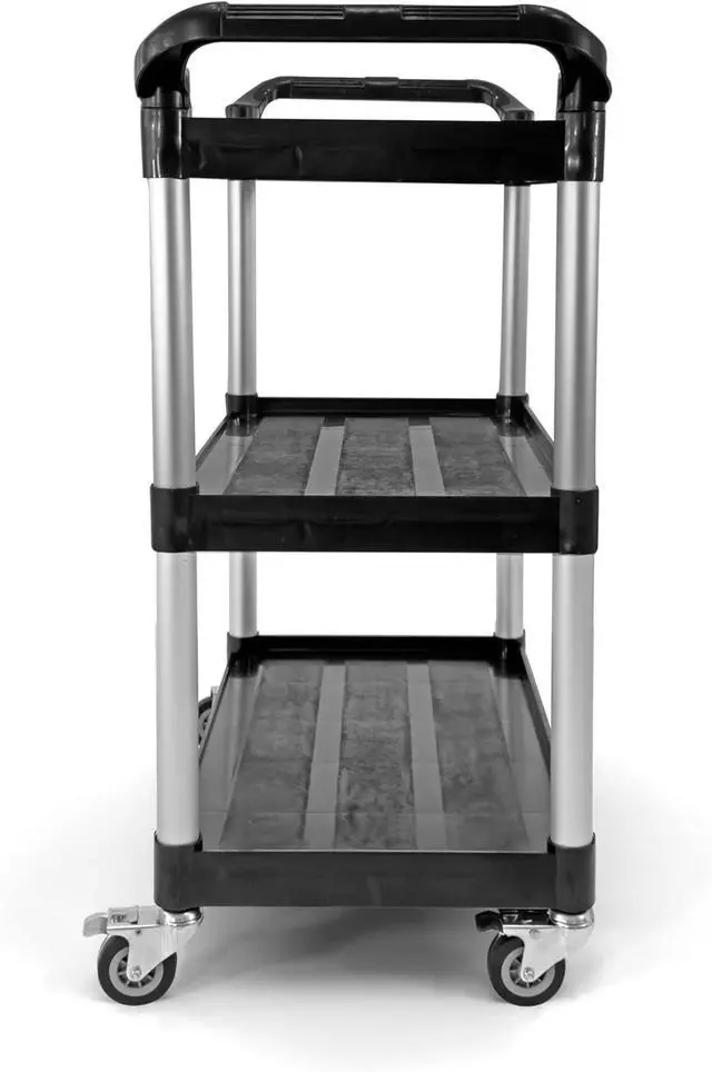 Alt view image 4 of 6 - Commercial 3-Shelf Rolling Service Utility C | Caity 390 lbs. | 37" x 34" x 16" | Black