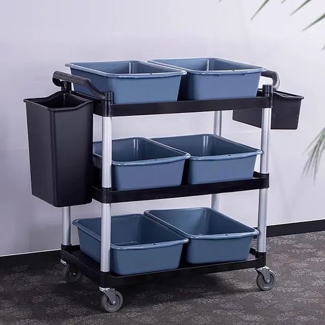 Alt view image 2 of 6 - Storage C 3 Tier Heavy Duty Commercial Grade Utility C,Dish C for Restaurant,Multi-Function Mobile Shelving Unit Organizer for Hotel,Restaurant,Kitchen,Laundry Room with 6 Basin 2 Barrels