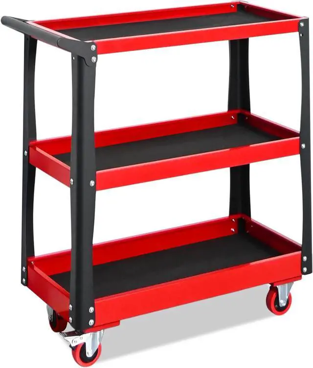 Main image of 3 Tier Tool Cart with Wheels, Heavy-Duty Steel Utility Rolling Cart, 660 lbs Loading Capacity for Workshop, Garage, Warehouse, Repair Shop