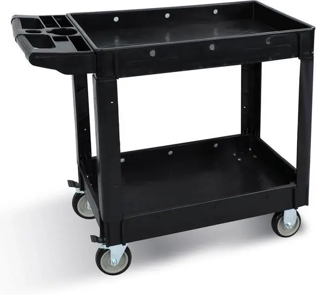 Main image of Utility Rolling Tool Cart, 40 x 17-Inch Plastic Rolling Carts Huge Storage W/Deep 2-Shelf Heavy Duty Service Carts with Wheels,550 lbs Capacity Organizer for Garage,Warehouse,Workshop-Medium