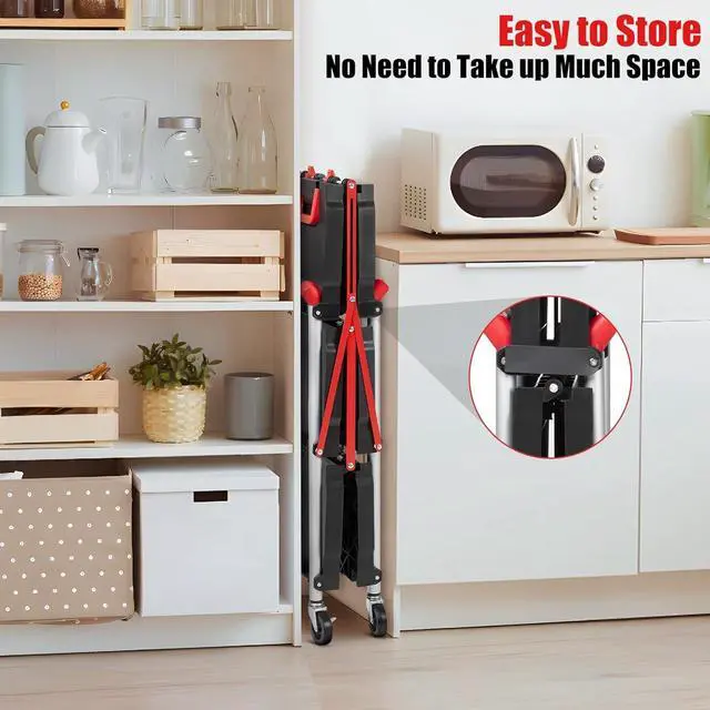 Alt view image 5 of 7 - Collapsible C with Wheels, Service C, Rolling Cs with Wheels Foldable, 3 Tier Rolling Utility C, Folding Utility Shopping C for Bar, Kitchen, Office, Shopping, Garage