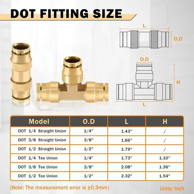 Alt view image 6 of 7 - 35 PCS Brass DOT Air Line Fittings Kit 1/4 3/8 1/2 DOT Quick Connect Air Fittings Straight & Tee Union Push to Connect Air Hose Fittings for Semi Truck Trailers Air Brake System