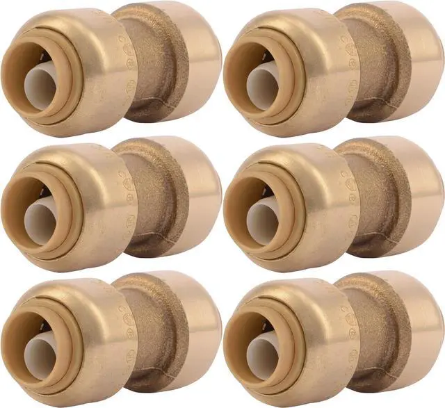 Main image of 3/8 inch Coupling, Pack of 6, Push to Connect Brass Plumbing Fitting, PEX Pipe, Copper, CPVC, PE-RT, HDPE, U006LF