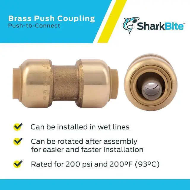 Alt view image 4 of 5 - 3/8 inch Coupling, Pack of 6, Push to Connect Brass Plumbing Fitting, PEX Pipe, Copper, CPVC, PE-RT, HDPE, U006LF