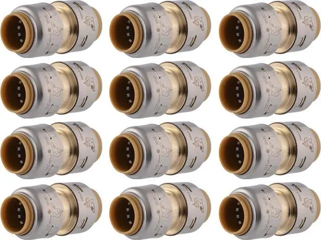 Main image of Max 1/2 Inch Coupling, Pack of 12, Push to Connect Brass Plumbing Fitting, PEX Pipe, Copper, CPVC, PE-RT, HDPE, UR008