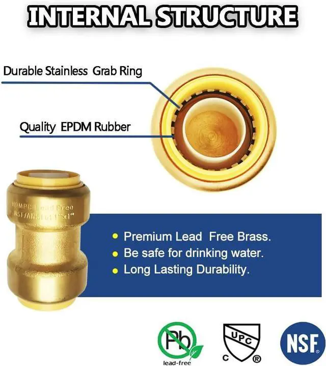 Alt view image 3 of 7 - 1" Pex Fitting Straight Coupling Push Fit PEX Fittings, Push-to-Connect Copper, CPVC, No Pb Brass Plumbing Fittings (6, 1 Inch(1"))