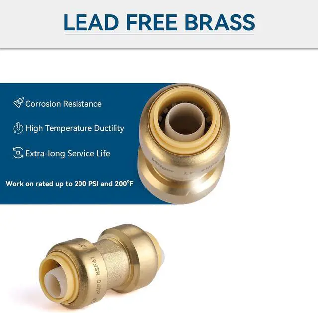 Alt view image 3 of 6 - 20 Pack 3/4 Inch Pushfit Straight Coupling, PEX Brass Push-fit Coupling with Disconnect Clip, Push-to-Connect Plumbing Fittings for PEX, Copper, CPVC