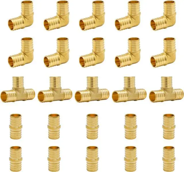 Main image of 25-Pack 1 Inch PEX Fittings, Elbow(10) Tee(5) Coupling(10), No Lead Brass, Pex Fittings 1 Inch Assortment, UPC, NSF Certified