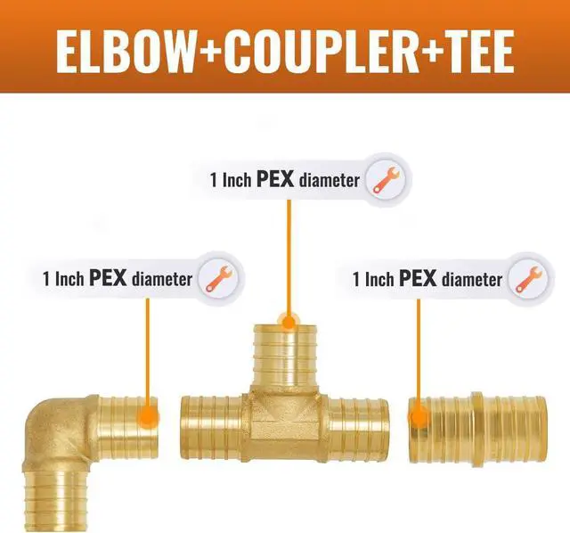 Alt view image 2 of 6 - 25-Pack 1 Inch PEX Fittings, Elbow(10) Tee(5) Coupling(10), No Lead Brass, Pex Fittings 1 Inch Assortment, UPC, NSF Certified