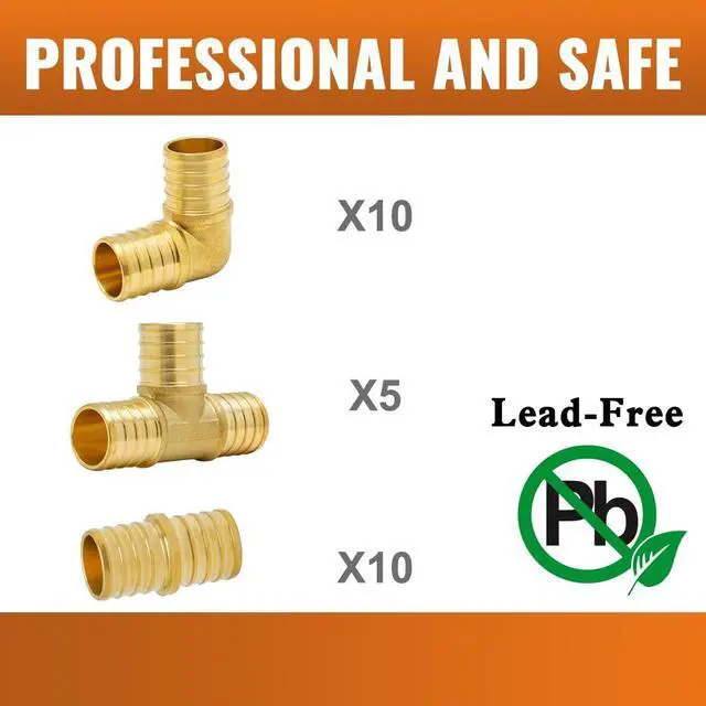 Alt view image 3 of 6 - 25-Pack 1 Inch PEX Fittings, Elbow(10) Tee(5) Coupling(10), No Lead Brass, Pex Fittings 1 Inch Assortment, UPC, NSF Certified