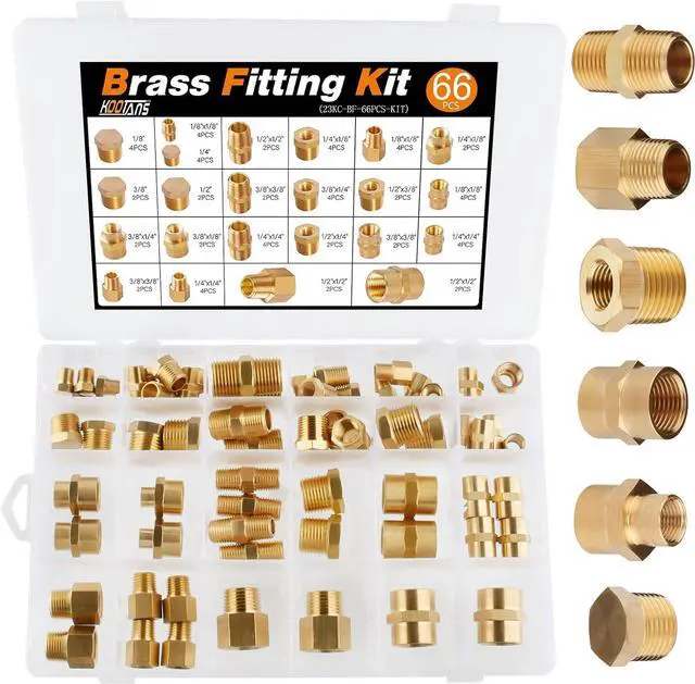Main image of 66pcs Brass Pipe Fittings Assortment NPT Adapter Fitting, Reducer Bushing, Hex Nipple, Reducing Hex Coupling, Pipe Head Brass Plug Kit