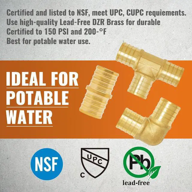 Alt view image 4 of 6 - 25-Pack 1 Inch PEX Fittings, Elbow(10) Tee(5) Coupling(10), No Lead Brass, Pex Fittings 1 Inch Assortment, UPC, NSF Certified