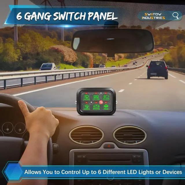 Alt view image 3 of 7 - 6 Gang Switch Panel Momentary Dimmable Switch Pods 6 Gangs Multifunction Switch Panel Built in Solid State Relay System Box for Car Truck Pickup Wrangler SUV UTV ATV