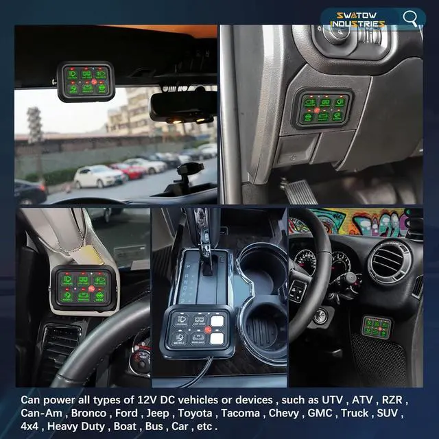 Alt view image 6 of 7 - 6 Gang Switch Panel Momentary Dimmable Switch Pods 6 Gangs Multifunction Switch Panel Built in Solid State Relay System Box for Car Truck Pickup Wrangler SUV UTV ATV